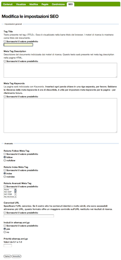 Impostazioni SEO di un contenuto Plone
